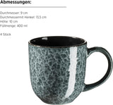 MÄSER 934110 Filippa-serien, keramiskt servisset för 4 personer, modernt servisset kombinerat med 16 delar; Tallrikar, skålar och koppar med reaktiv glasyr i grönt och svart, kakel, grönt