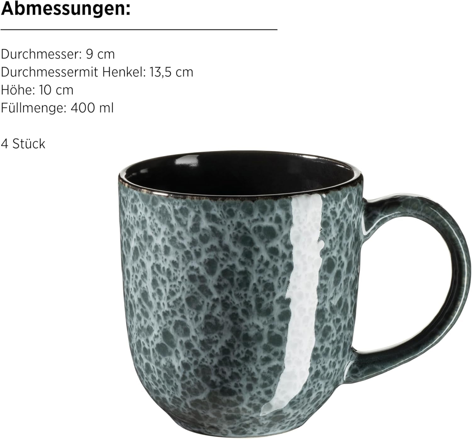 MÄSER 934110 Filippa-serien, keramiskt servisset för 4 personer, modernt servisset kombinerat med 16 delar; Tallrikar, skålar och koppar med reaktiv glasyr i grönt och svart, kakel, grönt