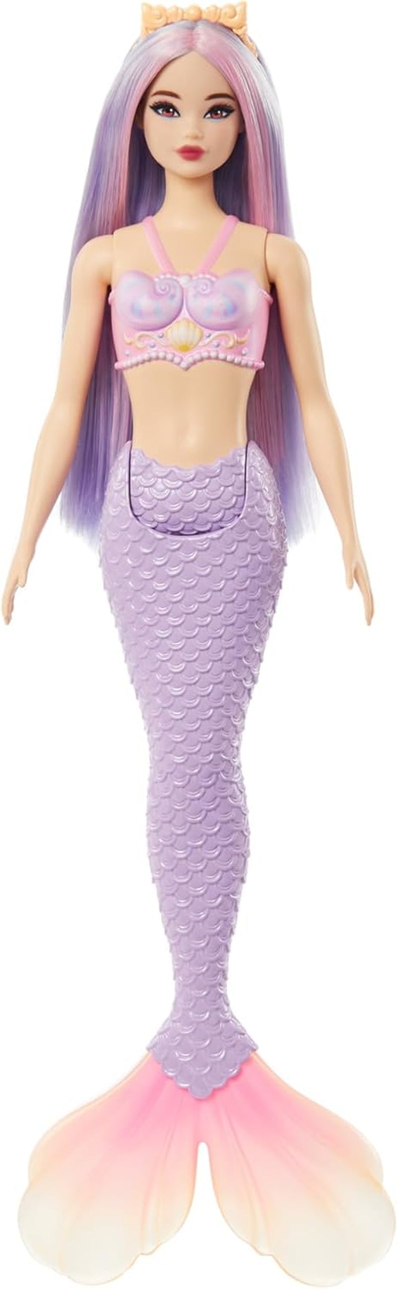 Barbie sjöjungfrudocka med rosa och lila fint hår och pannband, skaltopdocka med lavendelblå svansfena, HRR06 Naty Shop-dockor sjöjungfru med lavendelblå svansfena