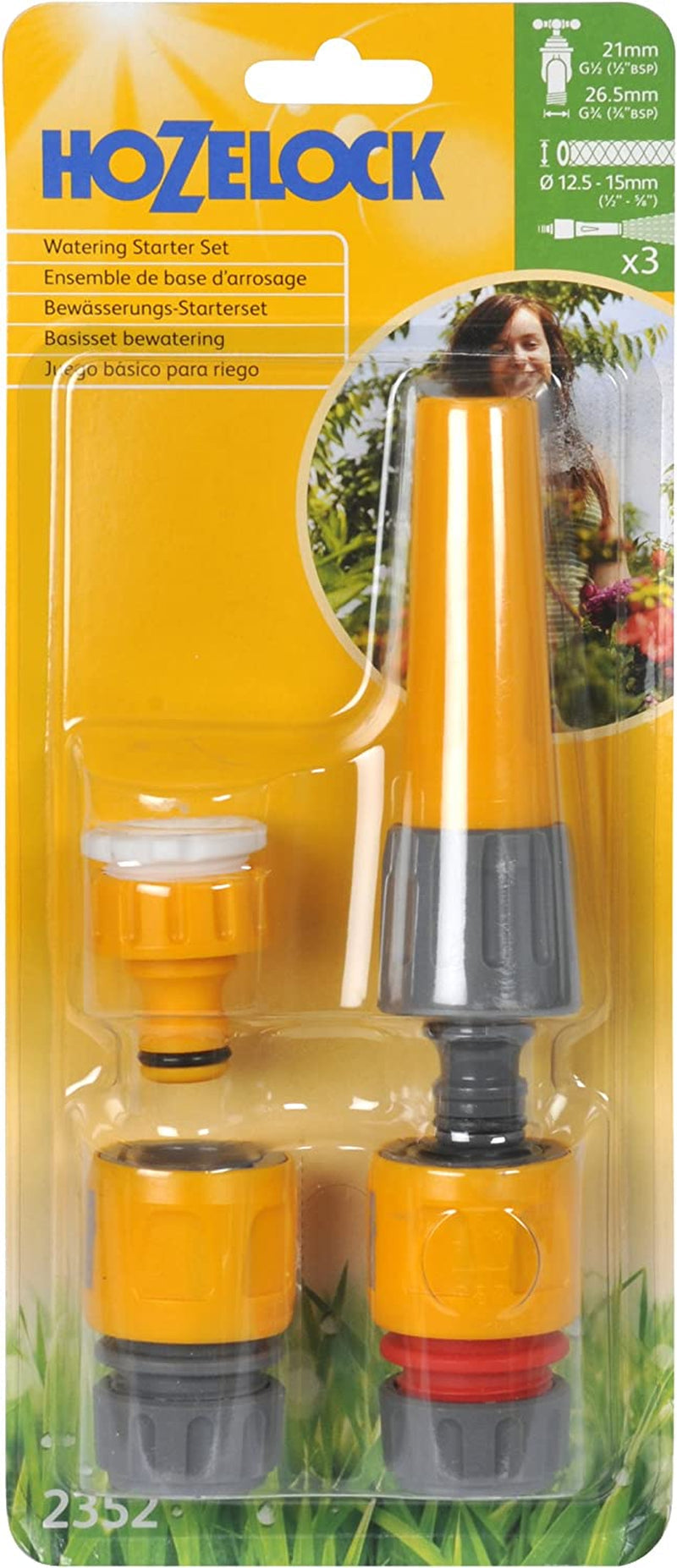 HOZELOCK - Klassiskt sprutmunstycke Ø 12,5 - 15 mm (1/2"- 5/8"): Startset med alla nödvändiga anslutningar, 1 sprutmunstycke, idealiskt för alla bevattningsuppgifter, 1 Aquastop-anslutning [2352P0000]