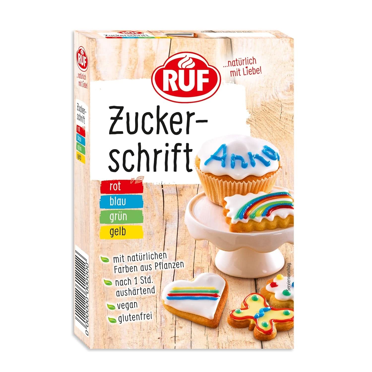 RUF, glasyr för att skriva på tårtor, kex, kakor, glutenfri, vegansk, 4 x 25 grams glasyr och dekor Naty Shop