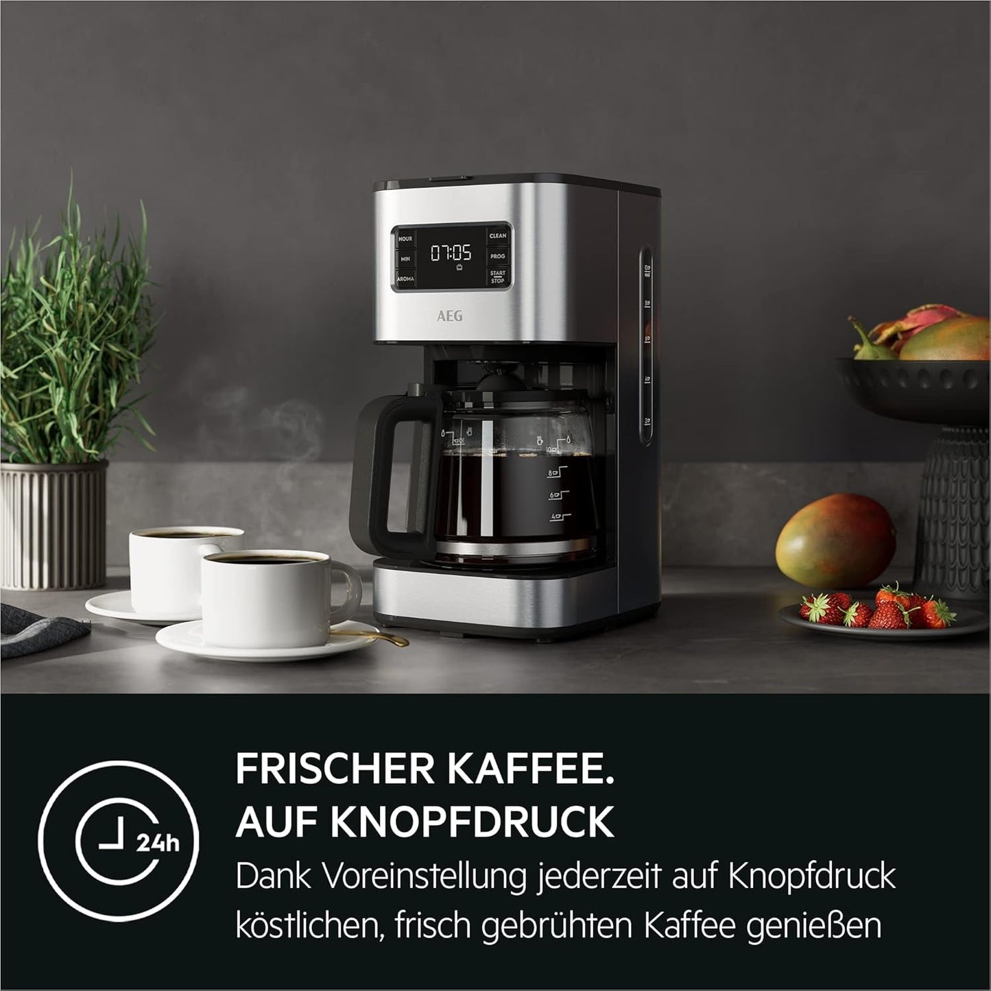 AEG Deli 5 espressomaskin, 1,5 l, programmerbar timer, varmhållningsfunktion, säkerhetsstopp, vattennivåindikator, optimal dosering, antidroppfunktion, rostfritt stål, CM5-1-6ST