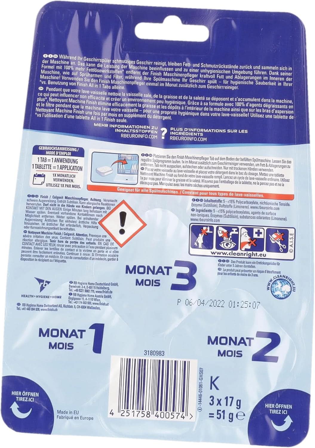 Finish Machine Cleaner Tabs - Diskmaskinstabletter mot smuts och fett inuti diskmaskinen, 3 tabletter Naty Shop