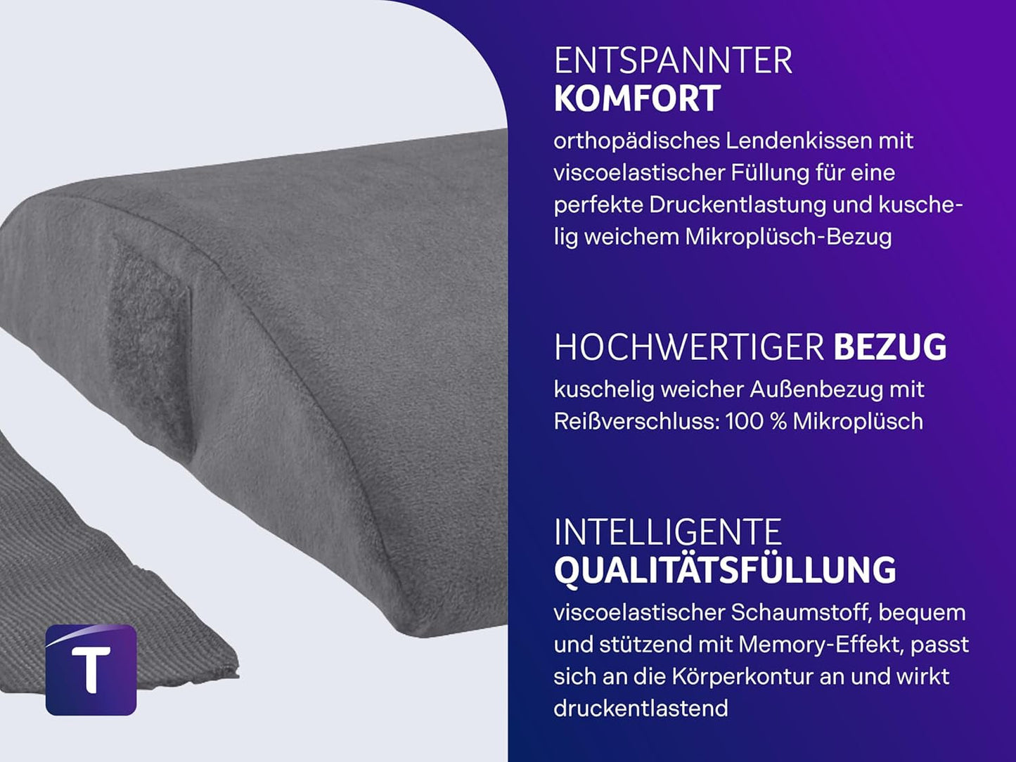 Traumnacht ortopedisk rygg-/ländkudde med viskoelastisk skumkärna och hudvänligt mikrofleeceöverdrag, Oeko-Tex certifierad, tillverkad enligt tyska kvalitetsstandarder