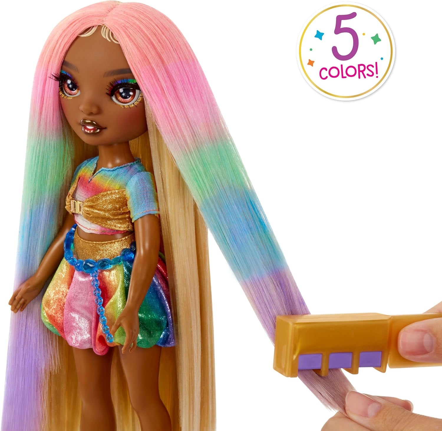 Rainbow High Hair Chalk & Styling Doll - Meline - 28 cm regnbåge och guld tvättbar hårkritdocka, färgning, styling, lek, skölj och repetera, för barn i åldern 4-12 år