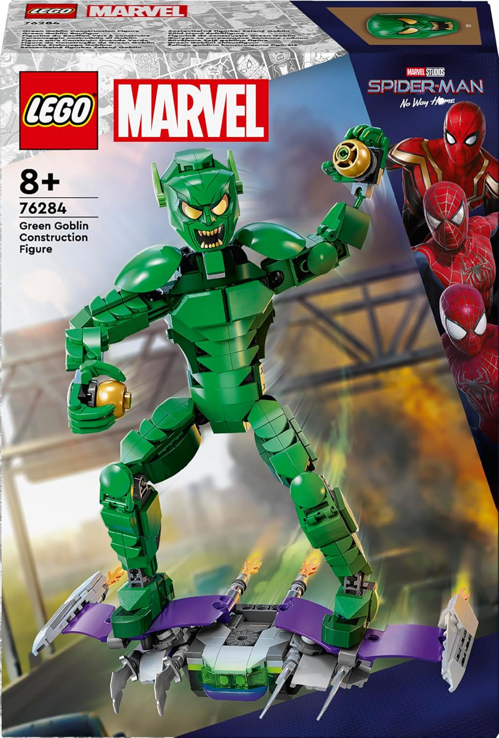LEGO Marvel Green Goblin Byggfigur, Superskurk rörlig byggleksak för barn 8+, pojkar och flickor, Spider-Man Universe Set med reglage och pumpabomber, Superhjältepresentidé 76284 Byggset Besuche den LEGO-Store