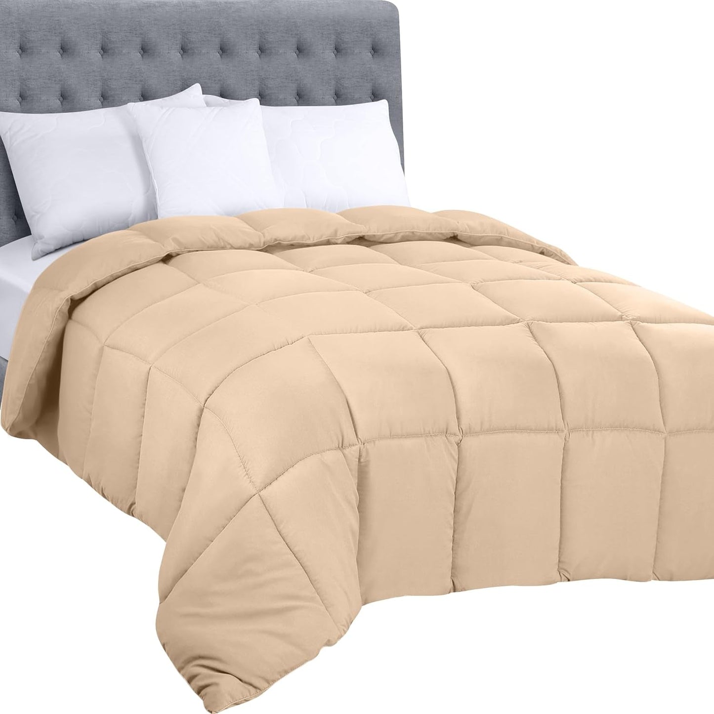 Utopia Sängkläder Helårstäcke 250gsm Plysch silikonfiberfyllning dubbelsäng sydd i låda (Dubbel XL Ljusgrå) Naty Shop Beige tvillingtäcken och täcken (1 förpackning)