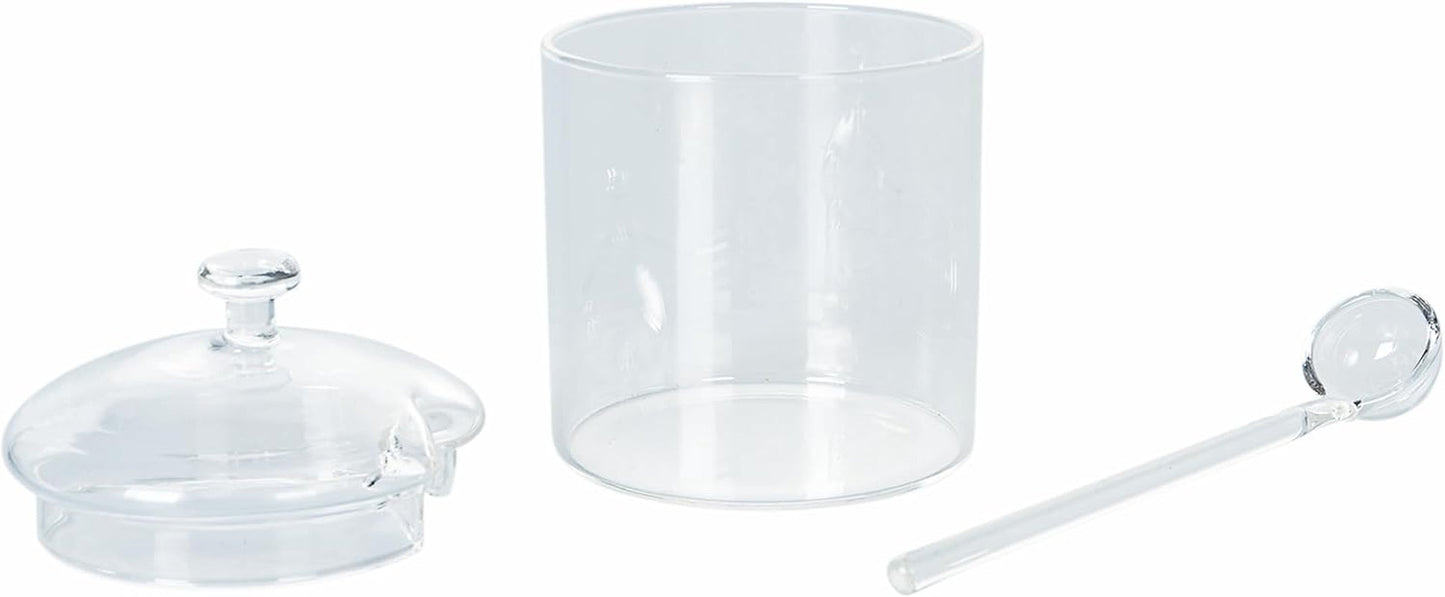 300 ml genomskinlig borosilikatglasburk med lock och sked Good Morning