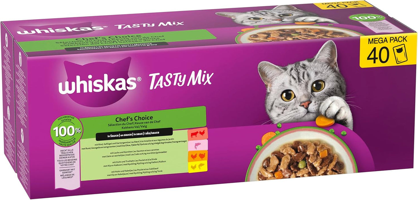 WHISKAS SMAKLIG MIX Nassfutter i sås für Katzen 40 x 85 g Chef's Choice