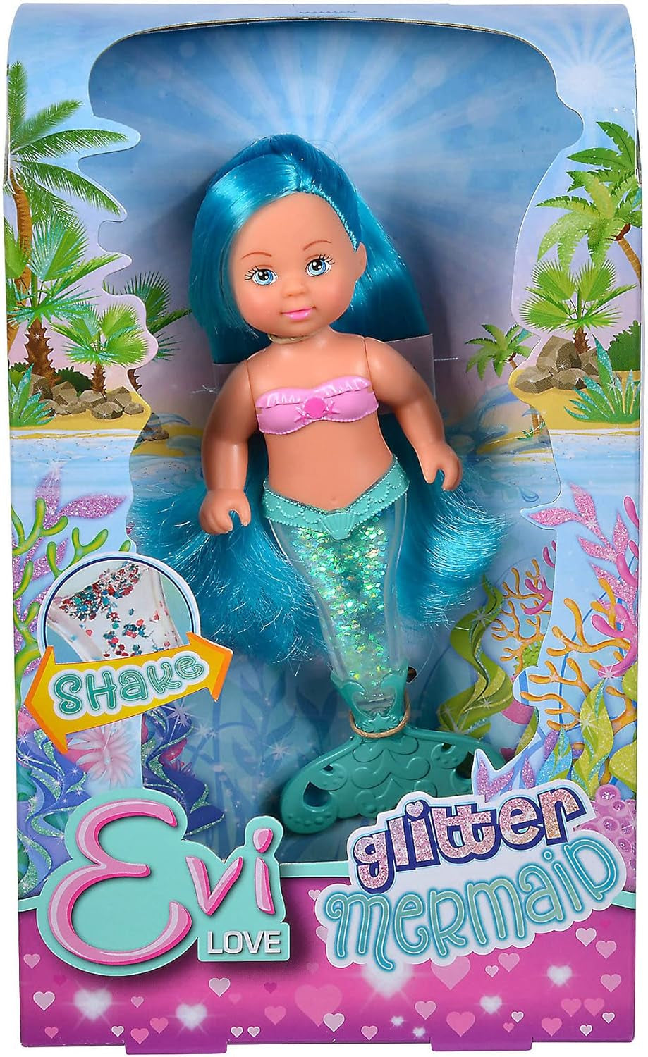 Simba 105733482 - Evi Love Glitter Mermaid, sjöjungfrudocka med stjärtfena som lyser när den skakas. Endast EN vara tillhandahålls.