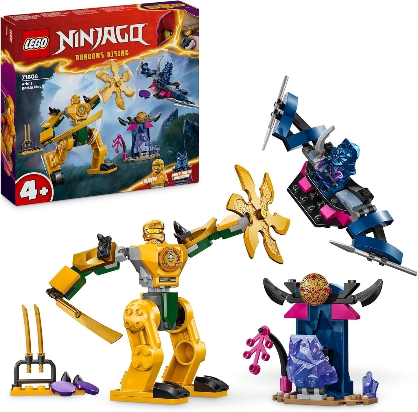 LEGO NINJAGO Arins Battle Mech, Ninja leksak för barn från 4+ Med figurer Inkl. Al med mini katana, actionfigurer och mekaniker, liten present till pojkar och flickor 71804 Byggset Besuche den LEGO-Store Single