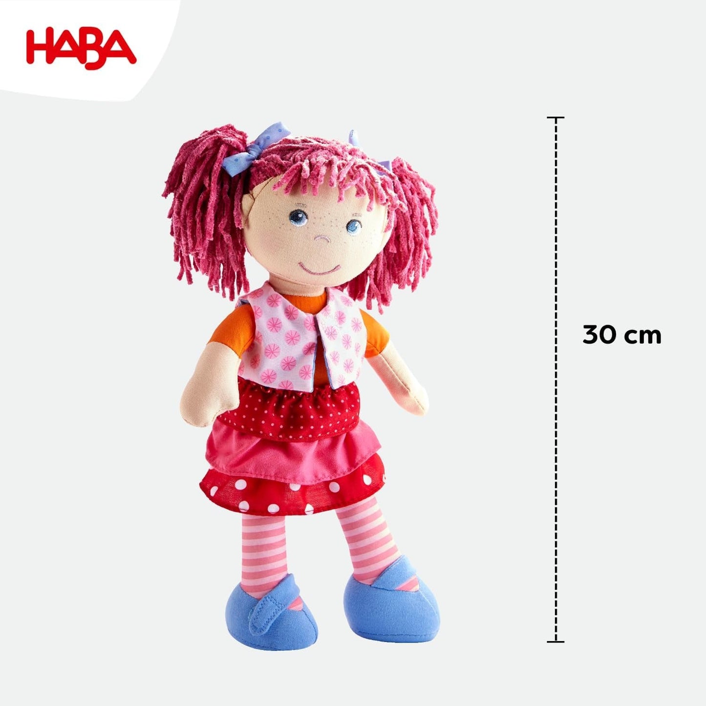 HABA Lilli-Lou docka - Mjuk tygdocka från 18 månader - 30 cm med kläder och hår - Perfekt lekkamrat för små barn - 1302842001