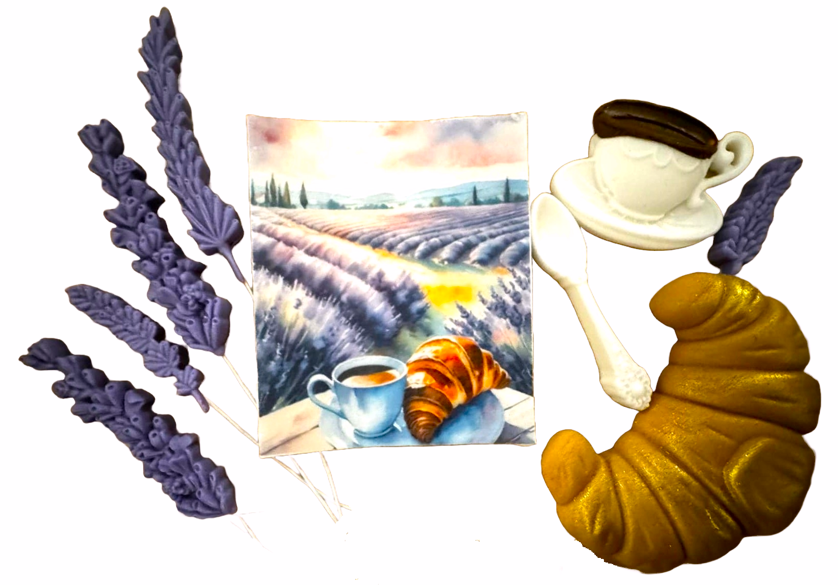 Set med 9 ätbara sockerpastadekorationer, Lavender Sugar Paste Decorations Nati Shop