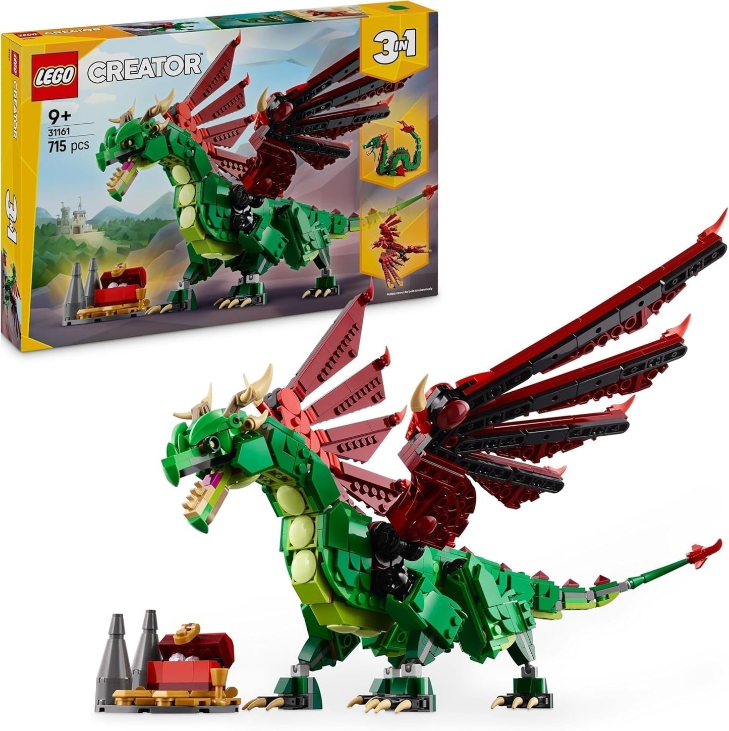 LEGO Creator 3In1 Green Dragon - Leksak - Förvandlas till en havsorm eller Phoenix - Djurbyggande leksak för barn - Present till pojkar och flickor från 9 år 31161 Byggset Besuche den LEGO-Store Standardtitel
