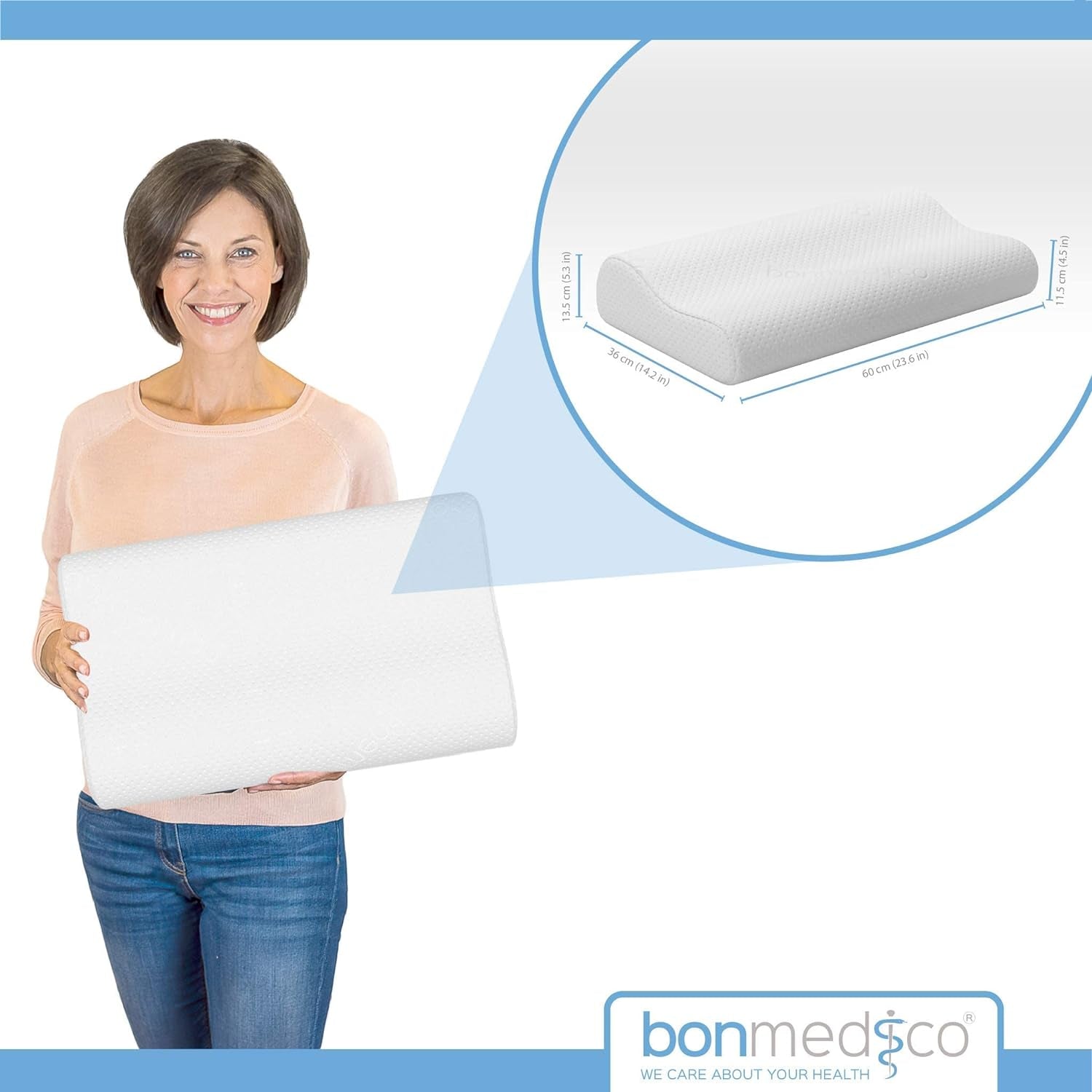Bonmedico Stor ergonomisk kudde - Ortopedisk nackstödskudde - Nackkudde för sidosliprar, ryggsyllar - Memory Foam Kudde - Vuxen sovkudde - Wellnesspresenter Cervikala ortopediska kuddar Naty Shop