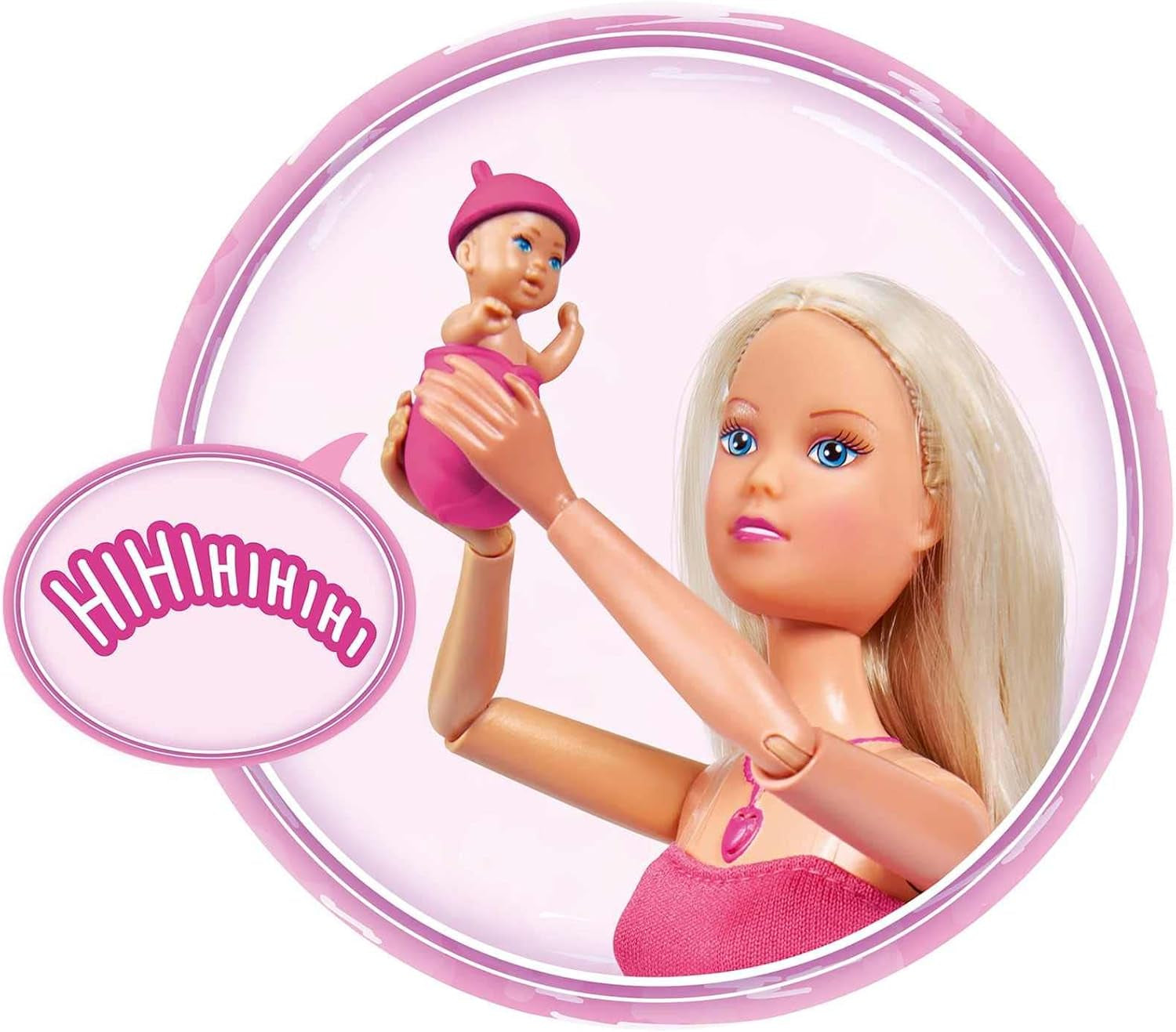 Simba 105733480 - Steffi Love Babyryggsäck, Gravid docka med baby och fantastiska ljud, Babytillbehör och bärsele, Pink Naty Shop Dolls