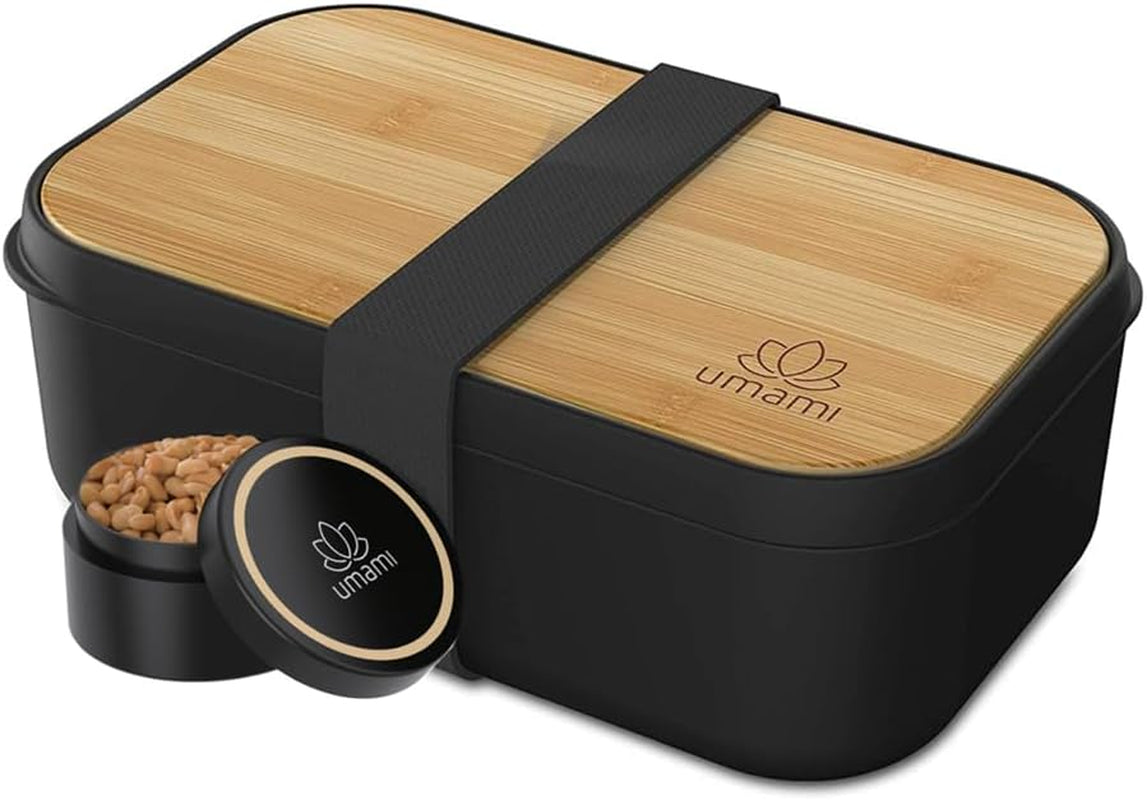 Umami Lunchbox för vuxna, läckagesäker stapelbar Bento-låda med 4 bestick och fack, Vuxen Lunchbox, To-Go-salladsbehållare, Picknick-/kontorslunchlåda, kolgrå, 1500 ml