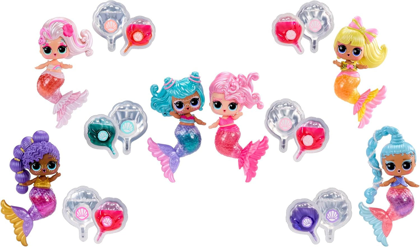 LOL Överraskning! Mermaids Makeover Magic Tots - Riktigt läppglans för dig och din docka att göra själv, mixa och skapa smink, Rolig vattenlek, 6 dockor att samla - Ålder 4+