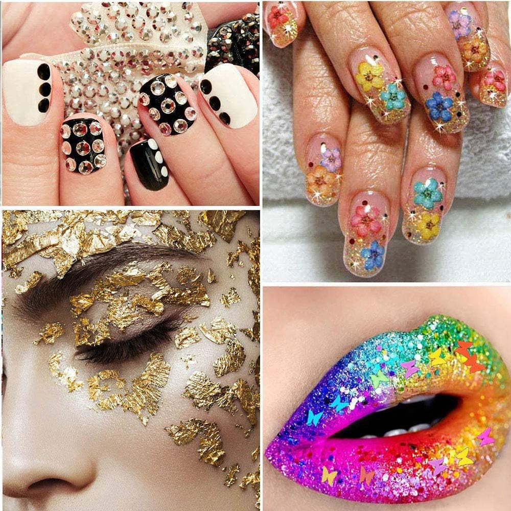 Kalolary torkade blommor för naglar Fjärils paljetter Nagellack Folie Nagelklistermärken Pincett Nagelstenar Nagel Strass Penna för 3D Nageldesign Gör-det-själv-dekorationer
