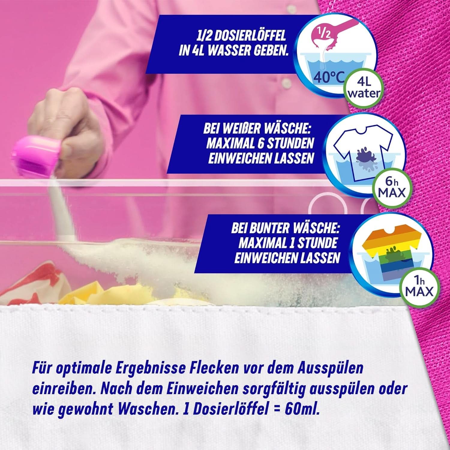 Vanish Oxi Action Powder Pink - 1,125 kg - klorfritt fläckborttagning och tvättförbättringspulver - för färgad tvätt Tvättmedel Naty Shop