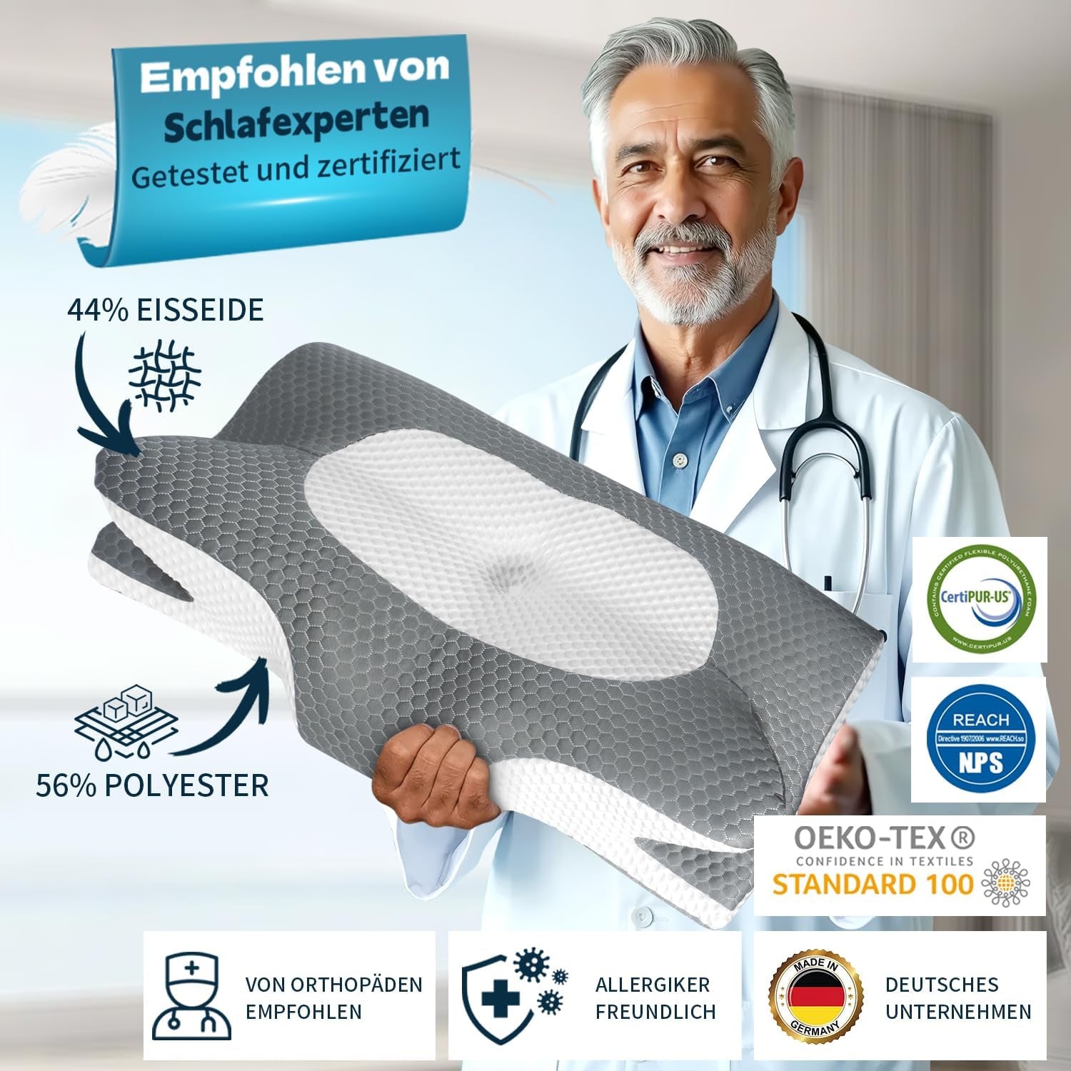 IDEA Kudde Memory Foam Kudde, Ergonomisk Kudde Ortopedisk Kudde Nacksmärta, Sovkudde för Sidorygg och buksmärta, Nackkudde Anti Snarkningskudde för Vuxna Cervikala Ortopediska Kuddar Naty Shop