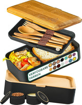 Umami Lunchbox för vuxna, Stapelbar Bento-låda med 4 bestick och fack, Vuxen Lunchbox, To-go-salladsbehållare, Picknick-/kontorslunchlåda, Kolgrå, 1500 ml Naty Shop Matförvaringslådor Svart Tan L - 1200 Ml