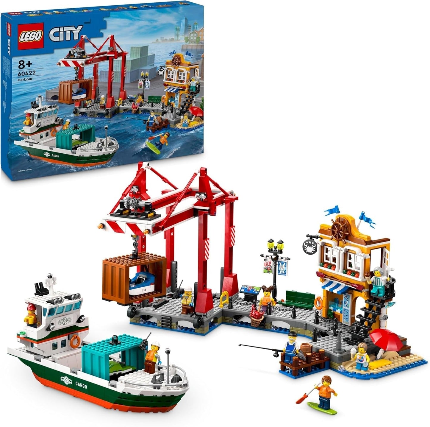 LEGO City hamn med lastfartyg, byggleksak för pojkar och flickor från 8 år, presentidé för barn, containerkran, leksaksfartyg och 8 minifigurer 60422 Byggset Besuche den LEGO-Store Standardtitel