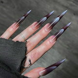 Mouyouglow Långa naglar Stiletto Milky White Gradient Rosa Glitter Coola falska naglar med lim Rosa Ombre Glitter konstgjorda naglar