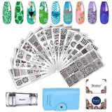 Biutee Nagelstämpel 30 delar Nagelstämpel Set Nagelmall Nagelstämpling Djur Blommor Bilder Nagelstämpelplatta med 2 stämplar 2 skrapor Nageldesign Tillbehör Fransk nagelstämpel