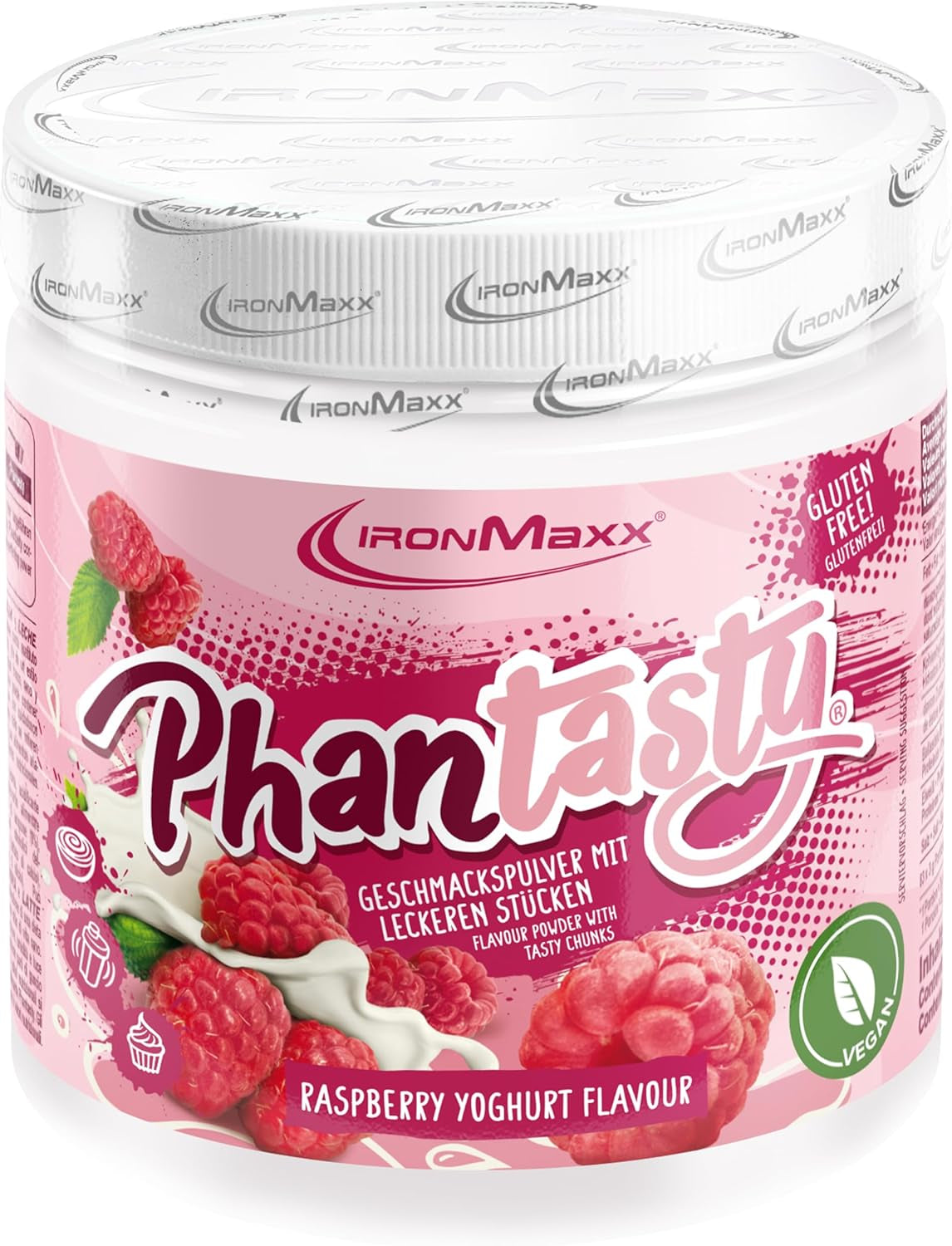 Ironmaxx Phantasty - Creamy Peach 250G Dos | Vegan Geschmackspulver Mit Echten Frucht- Oder Nussstückchen | Perfekter Zuckerersatz Sötningsmedel Naty Shop 250 G (1Er Pack) Hallonyoghurt
