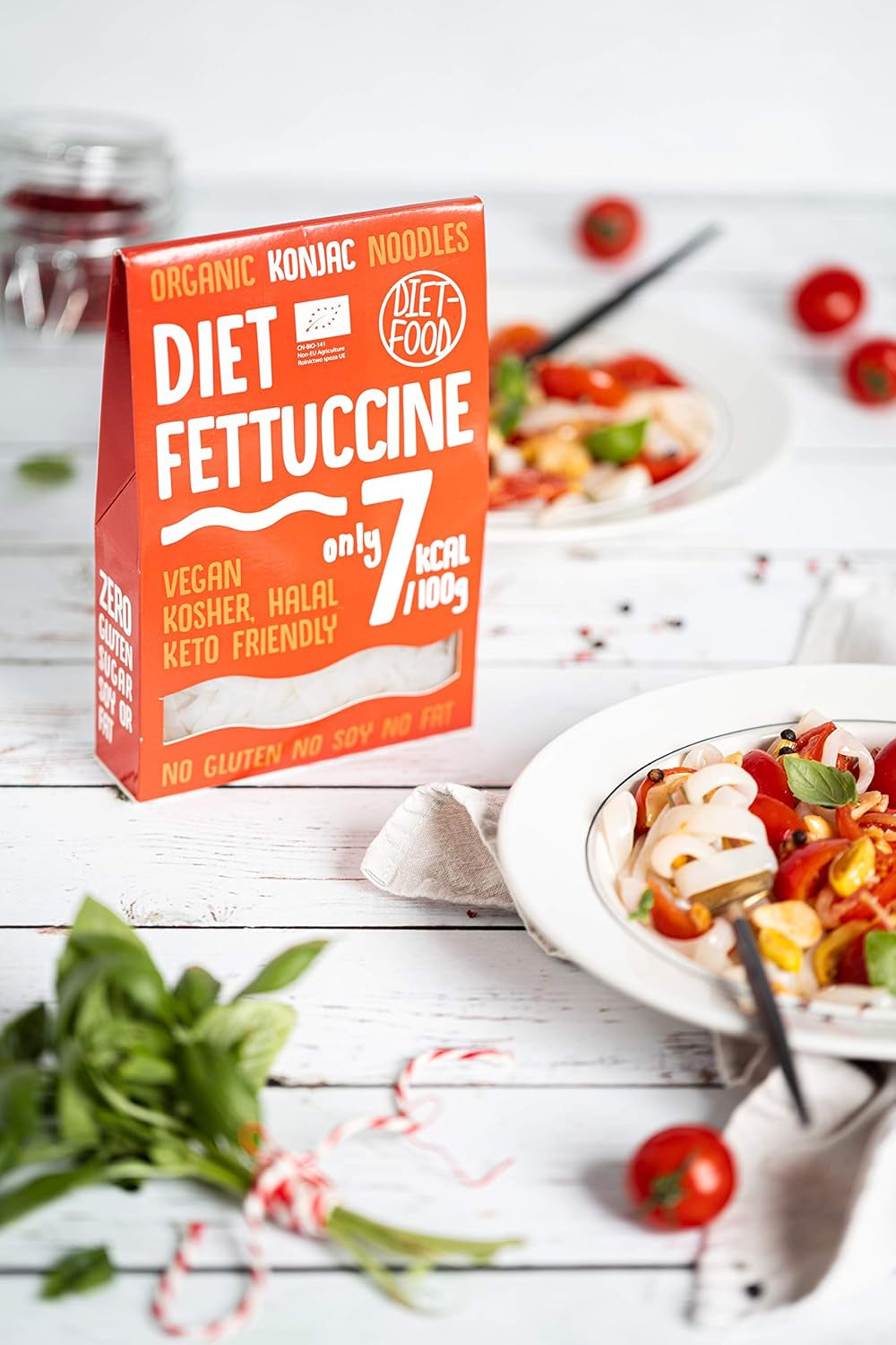 Fettuccine Konjac Nudlar Bio Shirataki Diet-Food - 300 g, lågkolhydrat, sockerfri, keto, vegan, lågkalori, glutenfri och äggfri, gjord av konjacmjöl