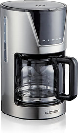 Cloer 6-kopps filter espressomaskin, skonsam varmhållningsfunktion, glaskaraff, mätsked, vattennivåindikator, antidroppsystem, automatisk avstängning, filterstorlek 1x2, 550W, rostfritt stål