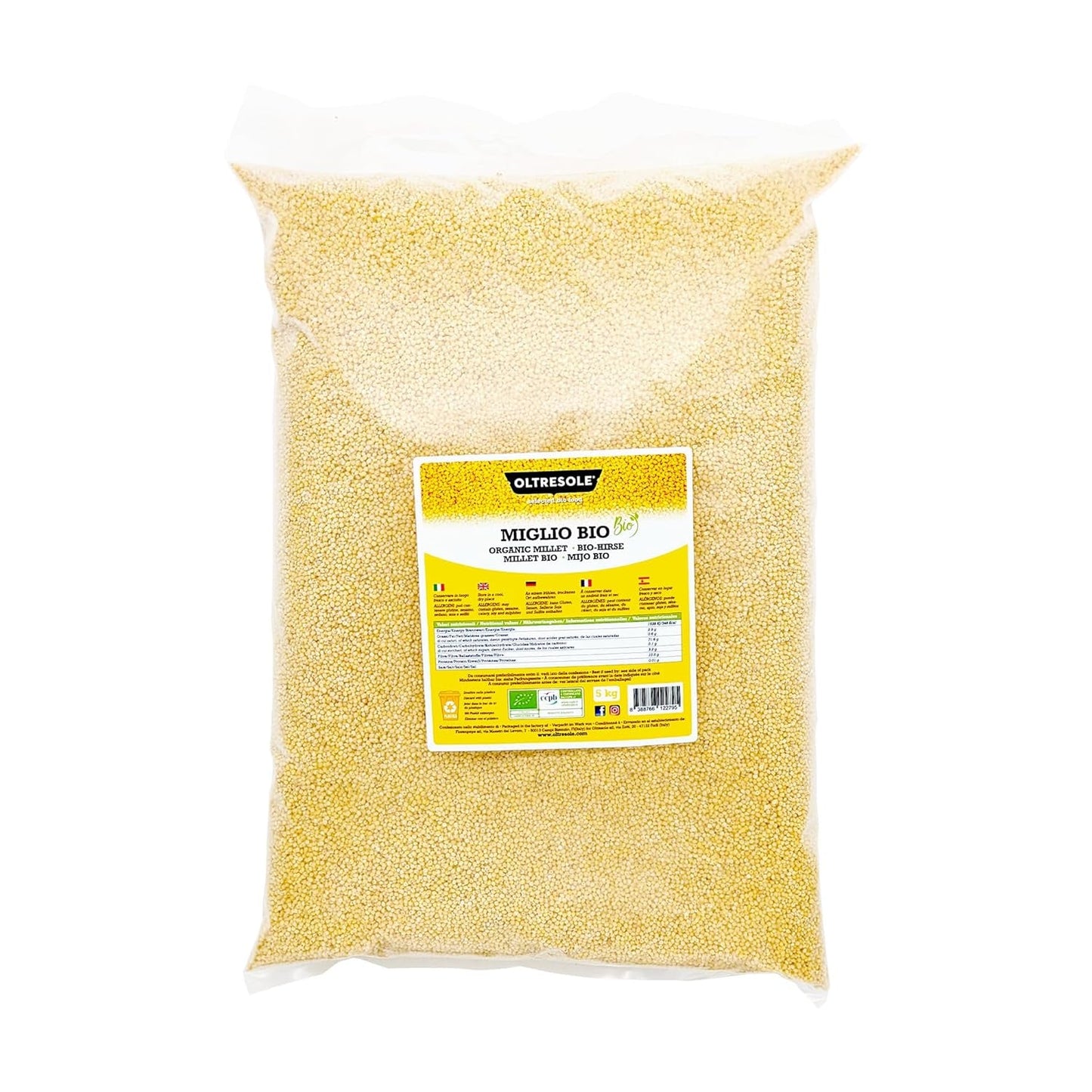Ekologisk hirs 1 kg, ekologiska spannmål rika på fibrer och mineraler, gula hirskorn för konsumtion, perfekt förpackning för familjen