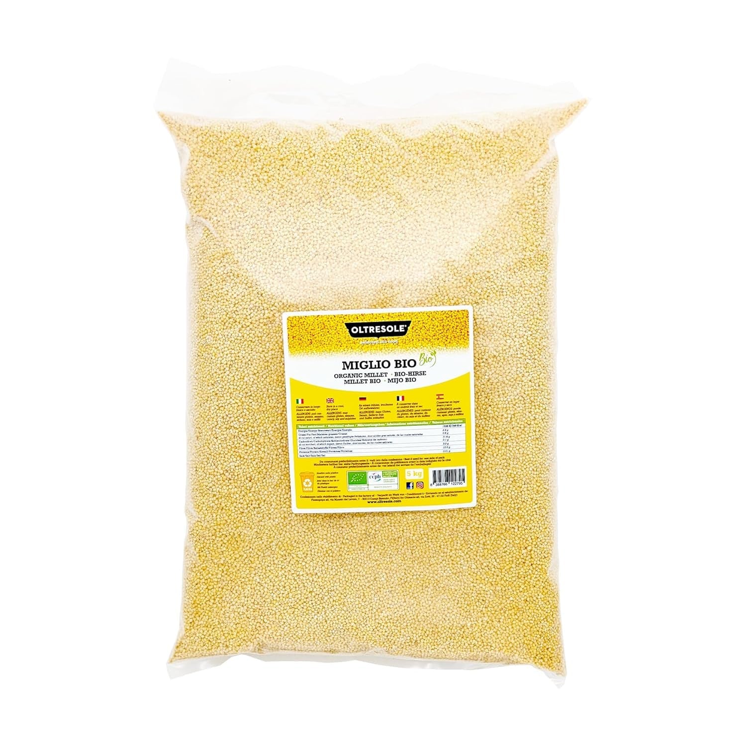 Ekologisk hirs 1 kg, ekologiska spannmål rika på fibrer och mineraler, gula hirskorn för konsumtion, perfekt förpackning för familjen