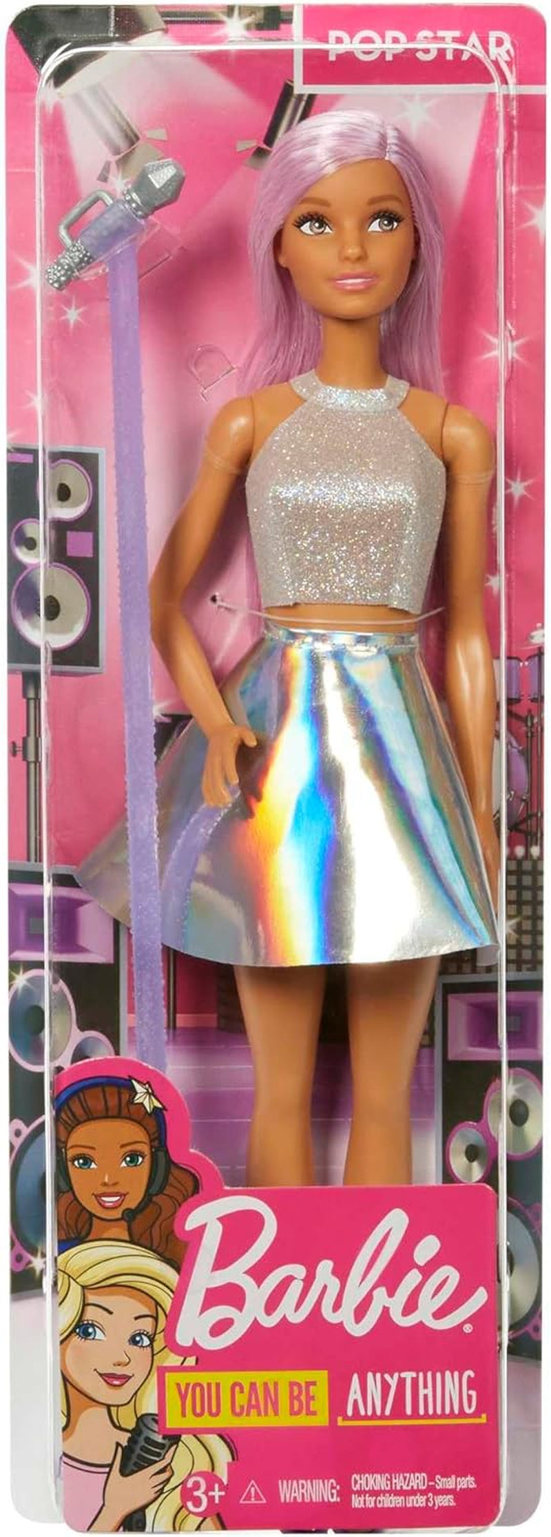 Barbie Pop Star Doll klädd i gnistrande kjol med mikrofon och rosa hår Present för 3-7 år gamla barn JCW42 Bländande dockor Naty Shop