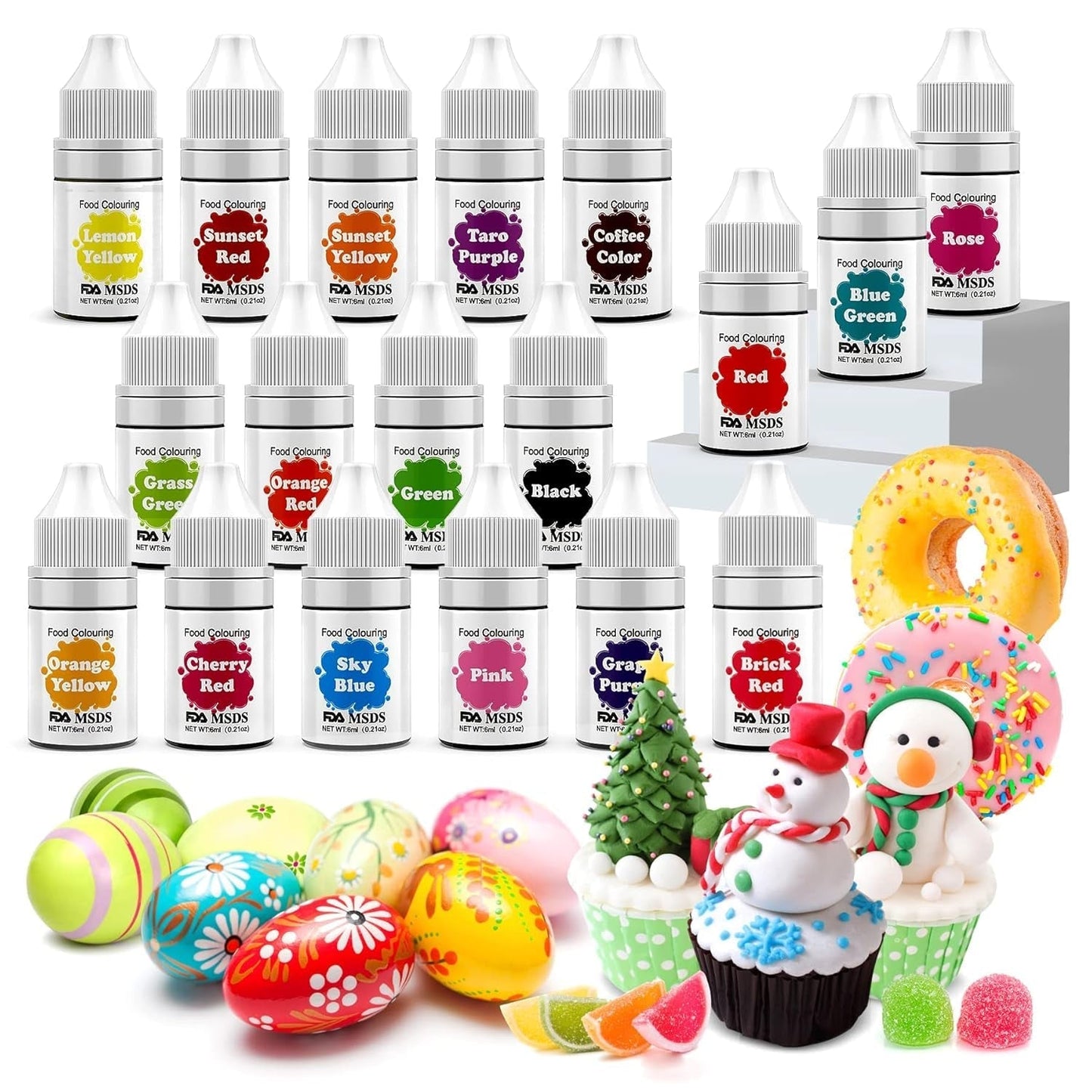 Matfärgning 9 x 10 ml, flytande matfärgning - Matfärgningsset för att dekorera kakor, macarons, munkar, fudge, glasyr, gör-det-själv-tvålar, glass, tvålfärg, spraypistolfärg