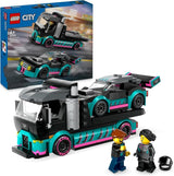 LEGO City Car Transporter med racerbil, leksaksbil med justerbar lastramp och racerbil, byggset med 2 minifigurer, racerförare och lastbilsförare, för barn 6 år och över 60406 Byggset Besuche den LEGO-Store Single