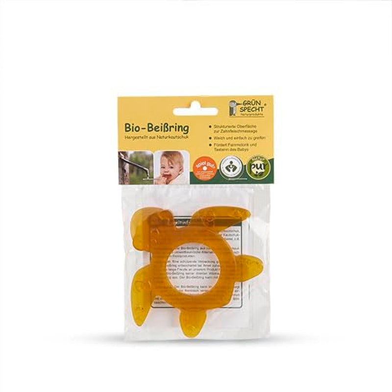 GRÜNSPECHT Tandring av organisk naturgummi för barnsjukdomar, masserar tandkött, BPA-fri, Mjuk, Främjar Finmotorik, Sköldpadda (639-V2), Brun