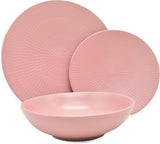 ECHTWERK Vintage servisset 12 delar naturlig design "Blanka" 4 personer elegant texturerat stengods servisset med 4 mattallrikar 4 sidotallrikar 4 mattallrikar Rosa
