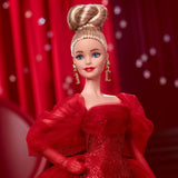 Barbie signaturdocka 80-årsjubileum Mattel samlarfigur i gnistrande röd tyllklänning med droppvis örhängen och ömtåliga handskar Blont hår JBJ17