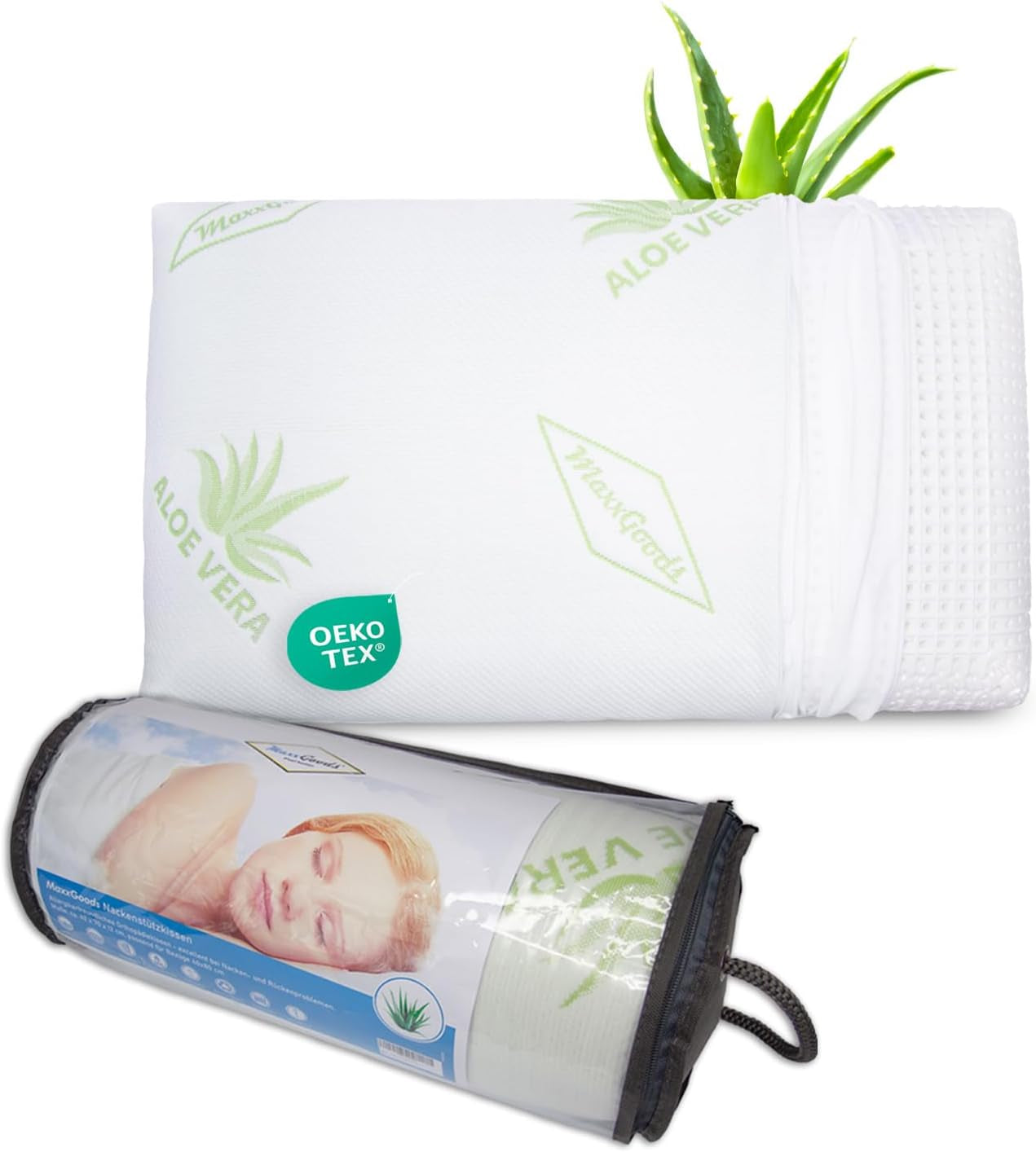 Maxxgoods Ortopedisk kudde Visco Gel Foam Nackstödskudde med Aloe Vera skyddande överdrag och 100 % bomull Inneröverdrag - Kudde för mage, rygg och sidosömmar (42 cm x 70 cm x 12 cm) Naty Shop cervikala ortopediska kuddar 42 X 2 cm
