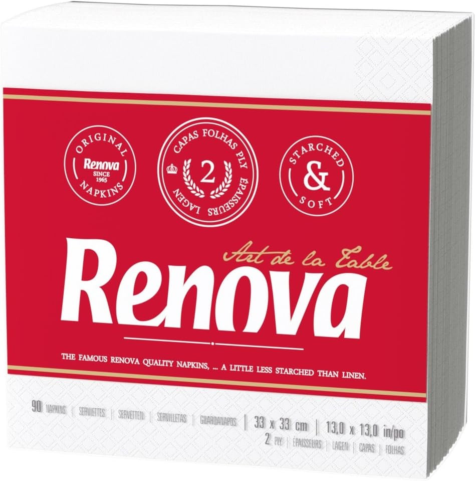 Renova pappersservetter, vit bordscocktailstil - 90 servetter (paket med 2)