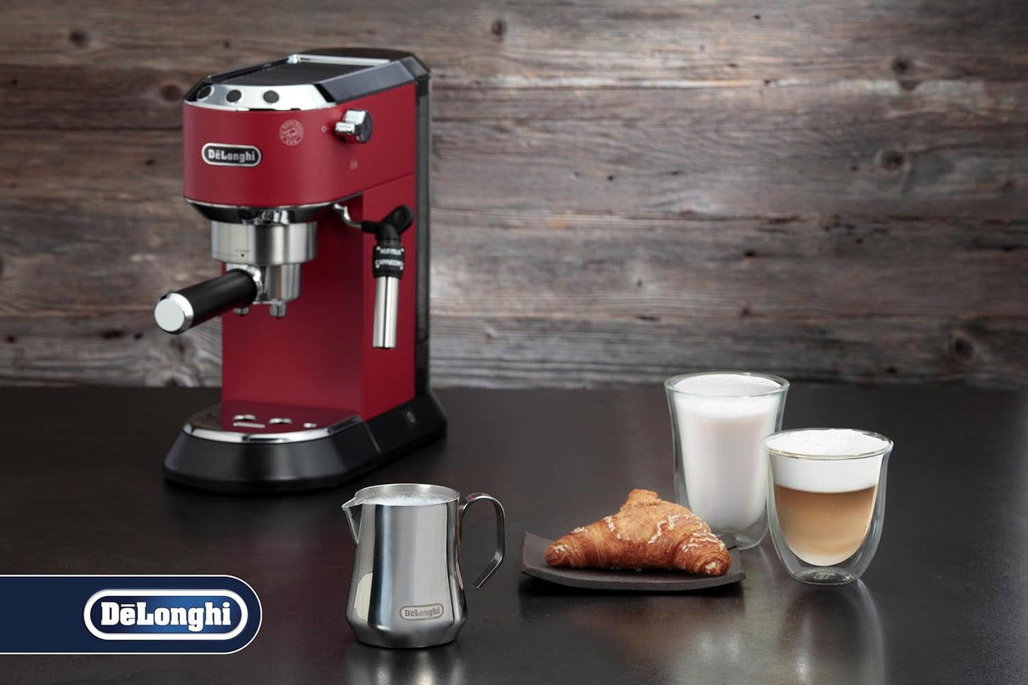De'Longhi Milk Pitcher DLSC060, mjölkkanna för manuell skumning, ergonomiskt handtag, kapacitet 350 ml, rostfritt stål