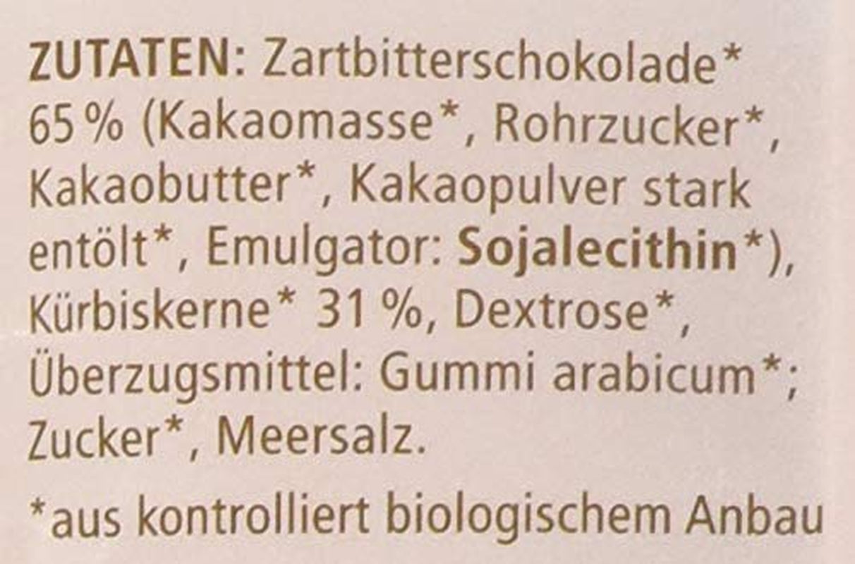 Landgarten ekologiska pumpafrön i mörk choklad - Vegansk rostad pumpafrönchokladmellanmål - Magnesiumkälla - 1 x 50 g