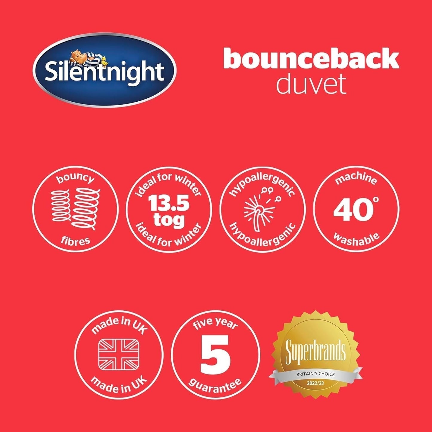 Silentnight bounceback täcke, 13,5 tog, king size, bomullsblandning, vit, king size Täcken och täcken Naty Shop