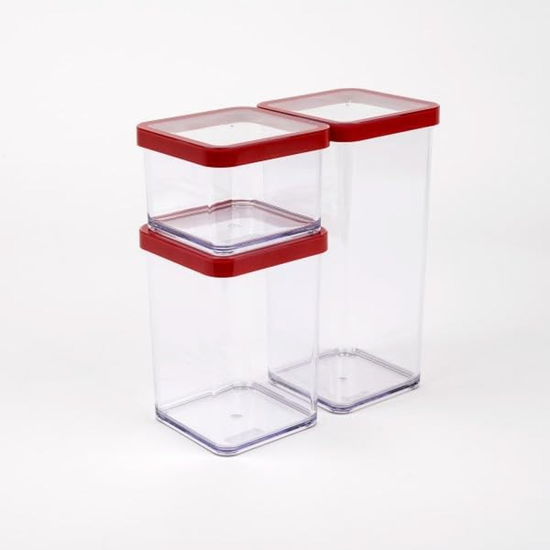 Rotho Loftset med 5 förvaringsburkar med lock, olika storlekar, matplast (PP) BPA-fri, klar/röd, (21,4 x 21,4 x 23,5 cm) Naty Shop Matförvaringslådor Set om 3 (1X 0,5L + 1X 1,0L + 1X 1,5L)