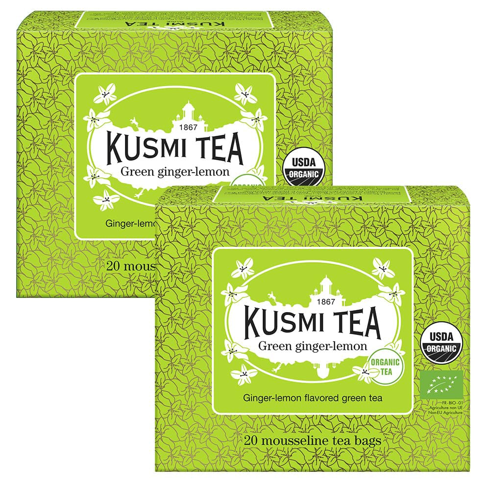 Kusmi Tea - Paket med 2 - Jasmine Green Tea - Ekologisk Jasmine Green Tea Blend - 100 % ekologiskt grönt te - Kan konsumeras varmt eller kallt - 2X20 tepåsar