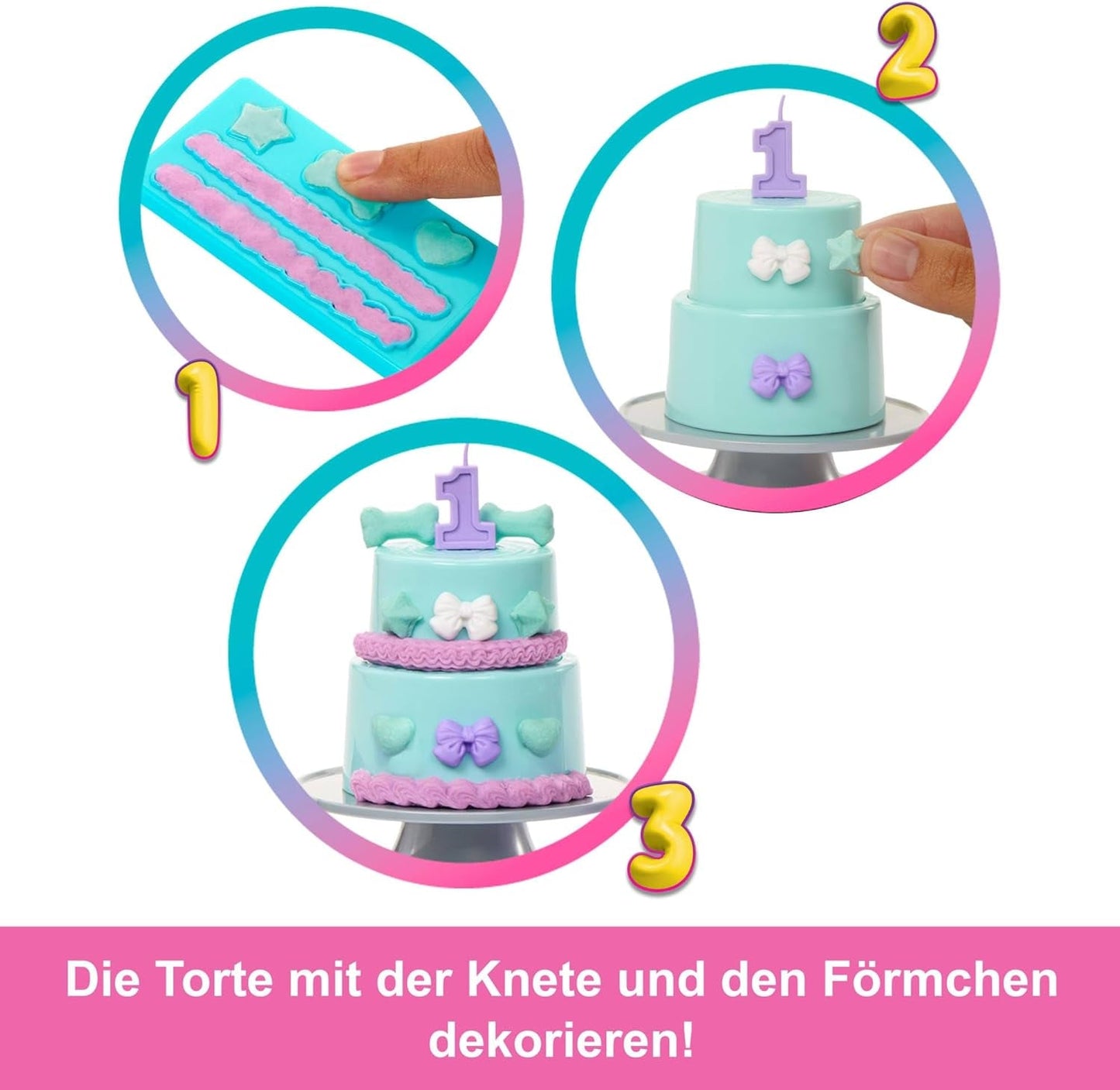 Barbie-festdocka oförpackad och tillbehör Födelsedagshusdjursserie 10 stjärnset för överraskningsfest inklusive färgskiftande effekt & tårtdekorationer JFG72
