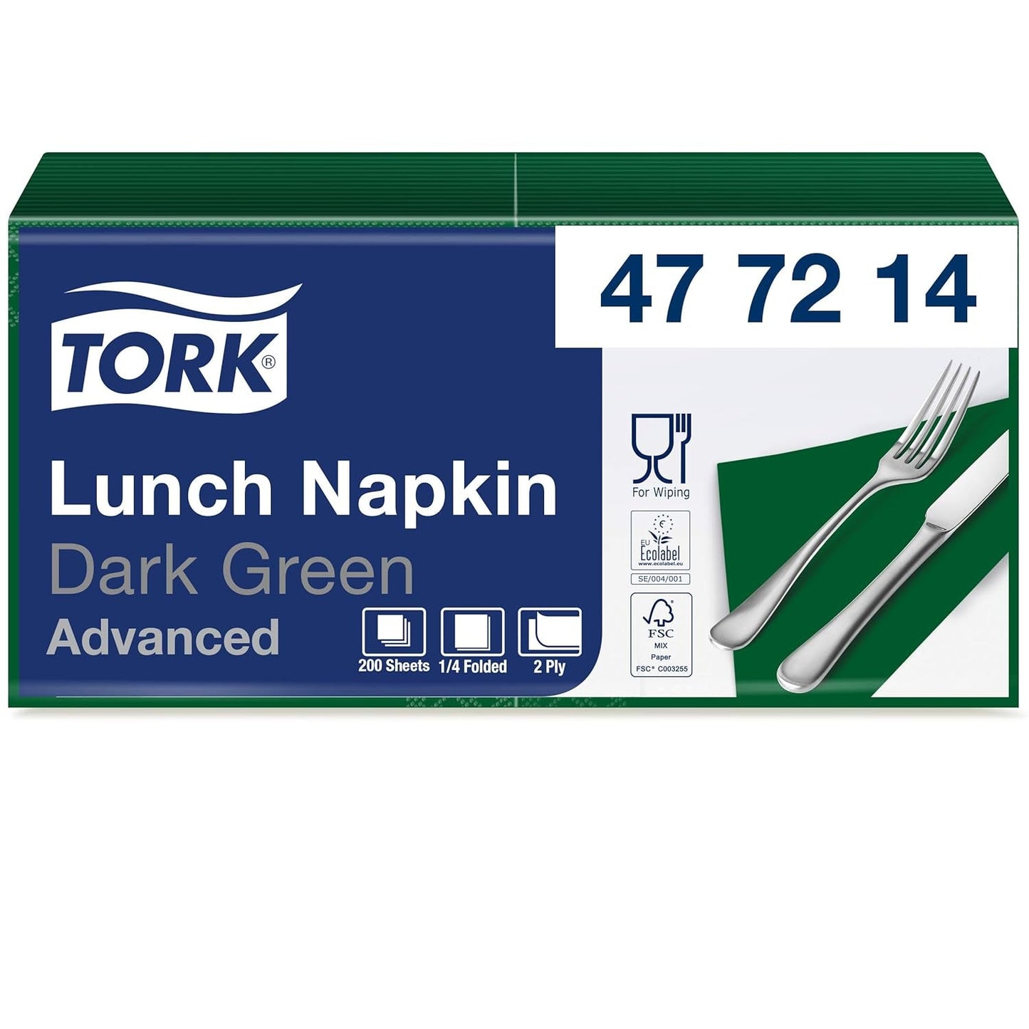 Tork 477840 Lime Lunchservetter / 2-lagers servetter för små måltider eller mellanmål / Avancerad kvalitet / 10 X 200 (2000) pappersservetter / 32,6 X 33 Cm (L X B) / 1/4 vikning