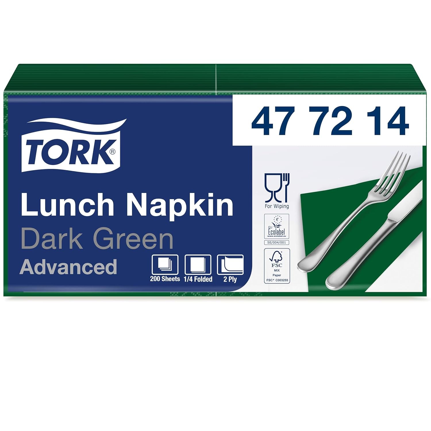 Tork 477840 Lime Lunchservetter / 2-lagers servetter för små måltider eller mellanmål / Avancerad kvalitet / 10 X 200 (2000) pappersservetter / 32,6 X 33 Cm (L X B) / 1/4 vikning